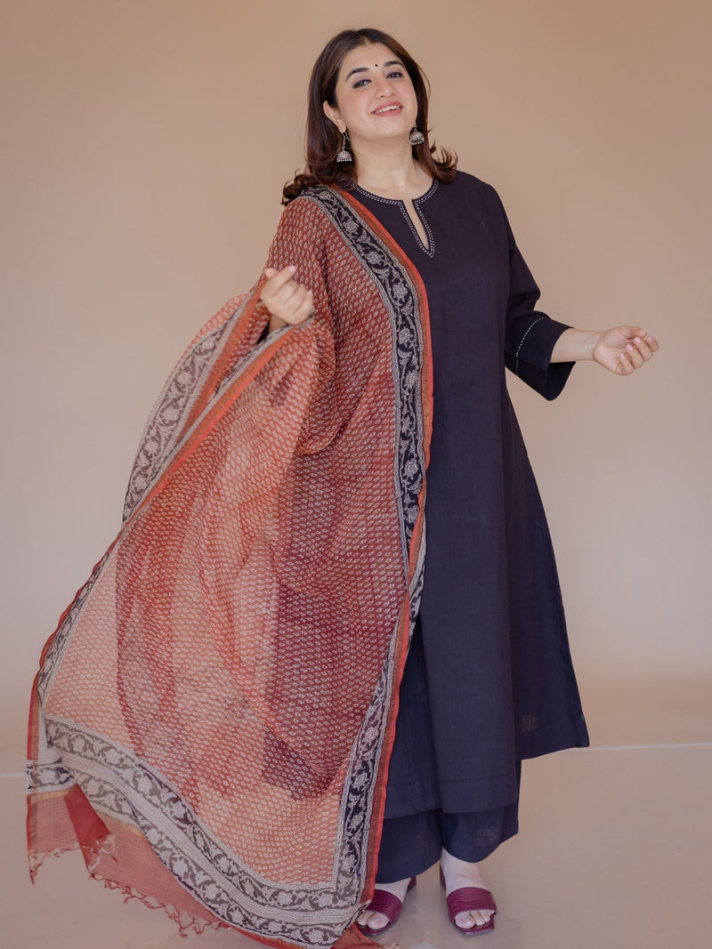 Red Butti Bagru Kota Doria Cotton Dupatta