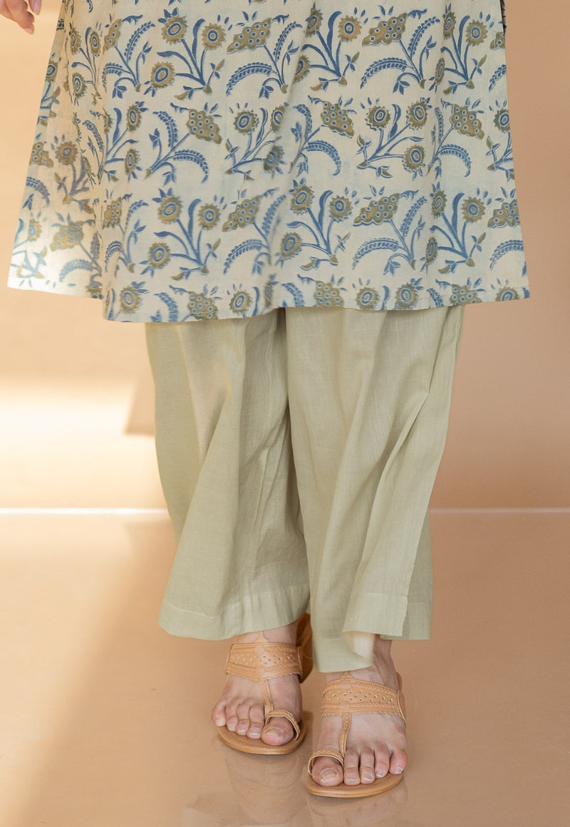 Yami Green Solid Slub Cotton Palazzo