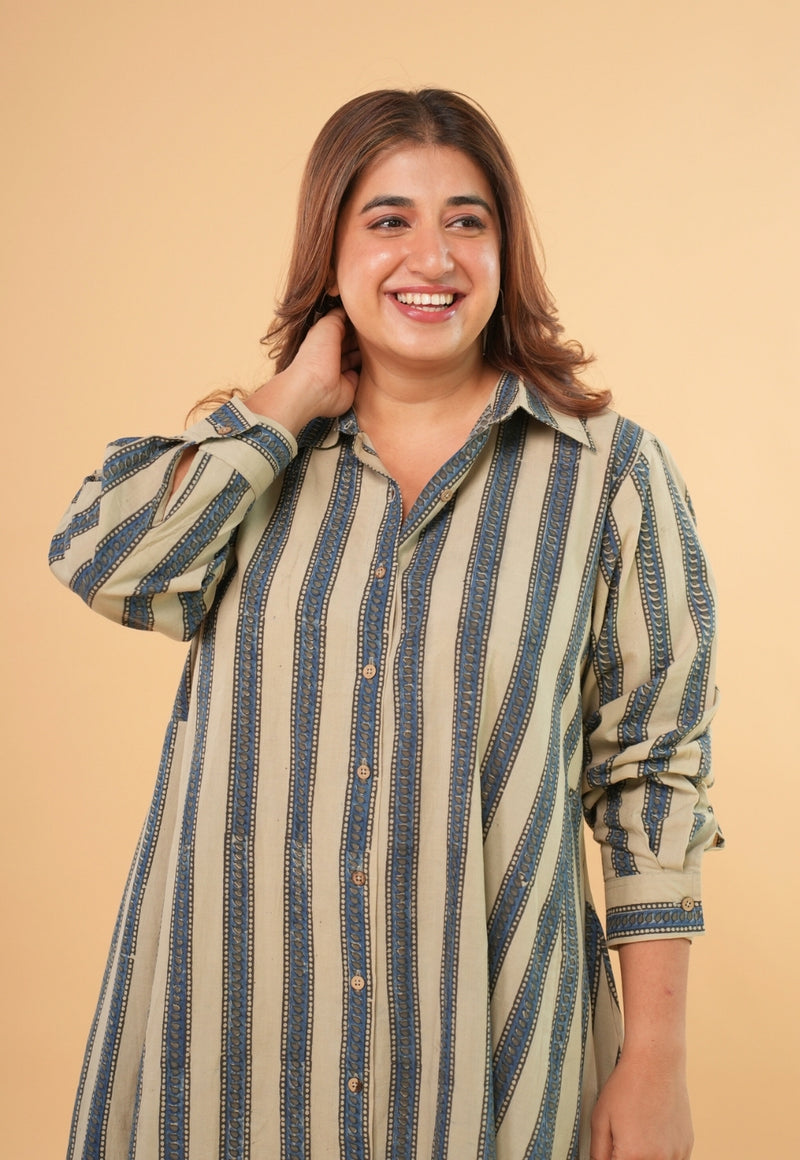 Trusha White Ajrakh Cotton A Line Dress