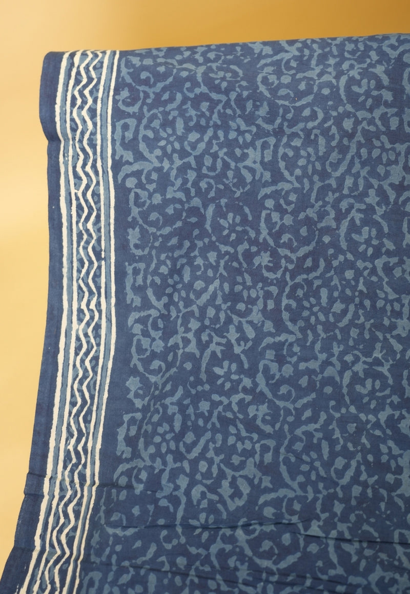 Blue Butti Dabu Hand Block Print Kota Doria Saree