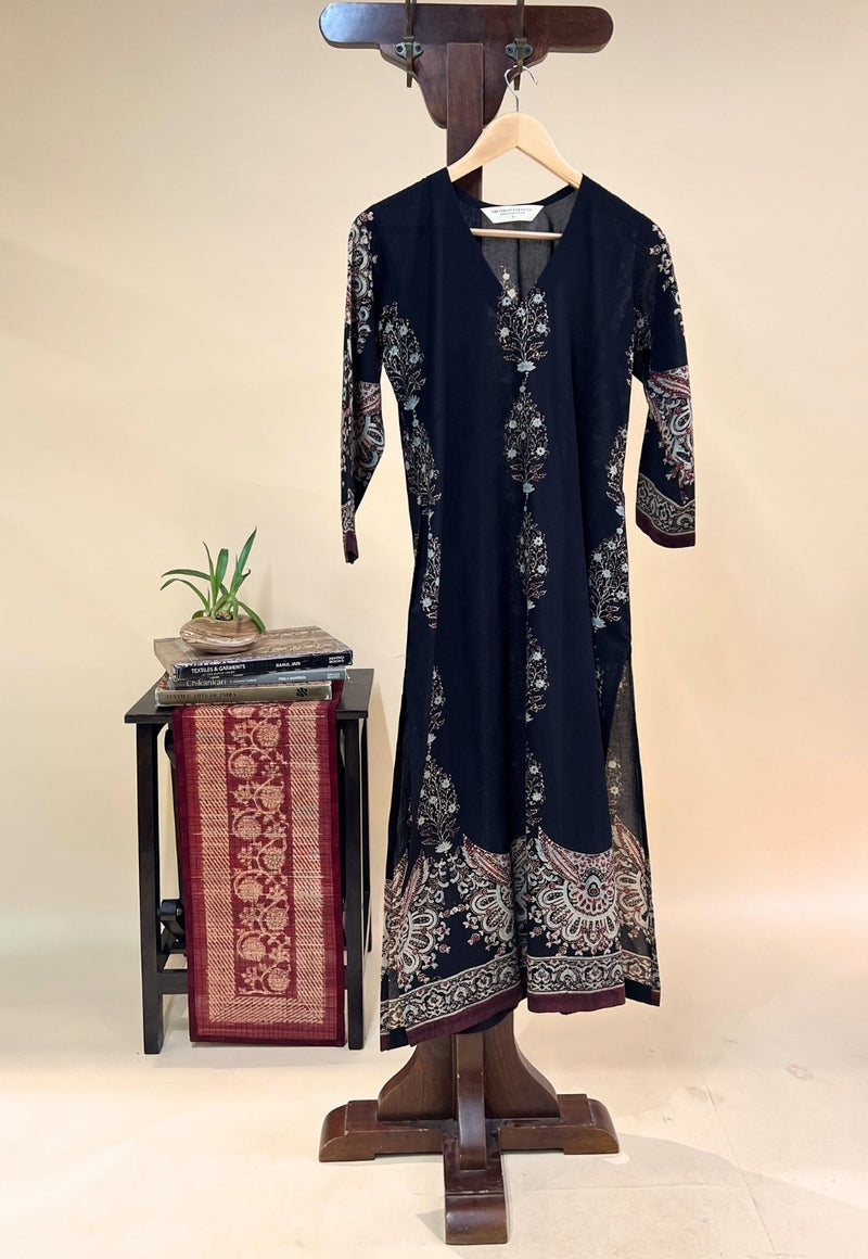 Elisha Black Ajrakh Cotton Straight Kurta