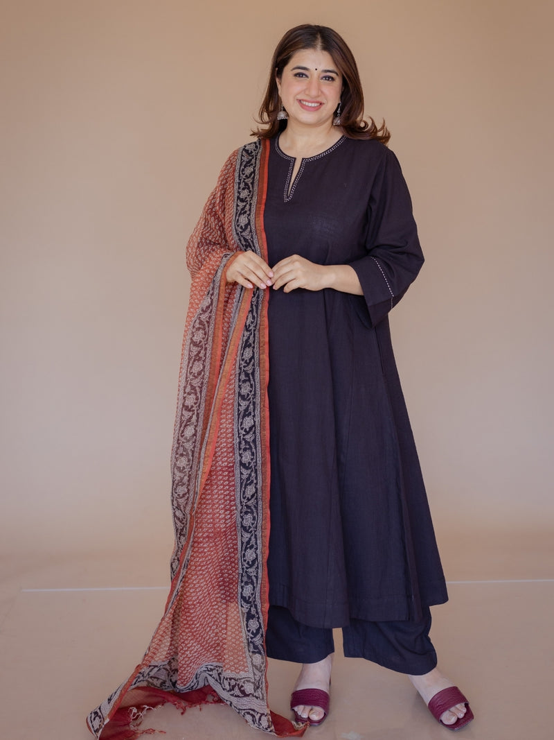 Red Butti Bagru Kota Doria Cotton Dupatta