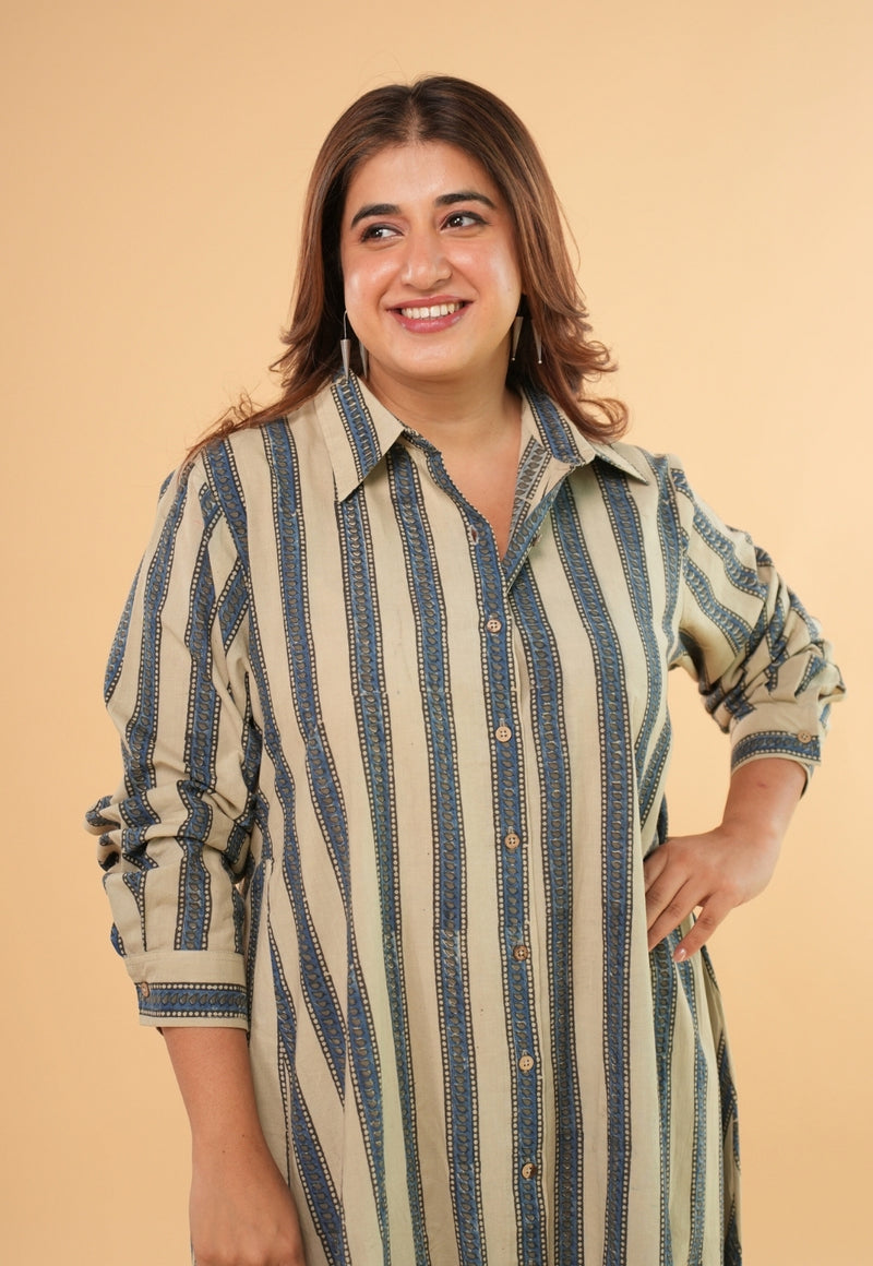 Trusha White Ajrakh Cotton A Line Dress