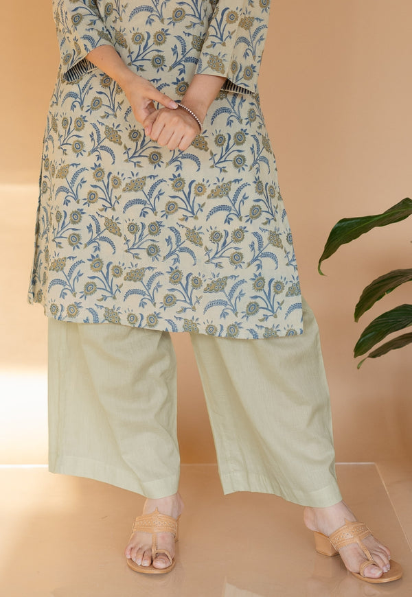 Yami Green Solid Slub Cotton Palazzo