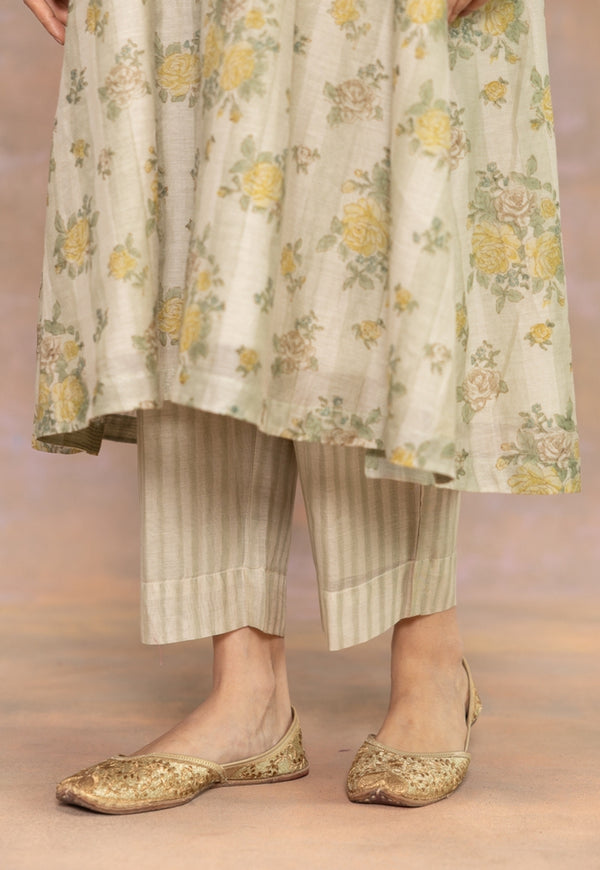 Rozin Green Sanganeri Chanderi Silk Narrow Pant