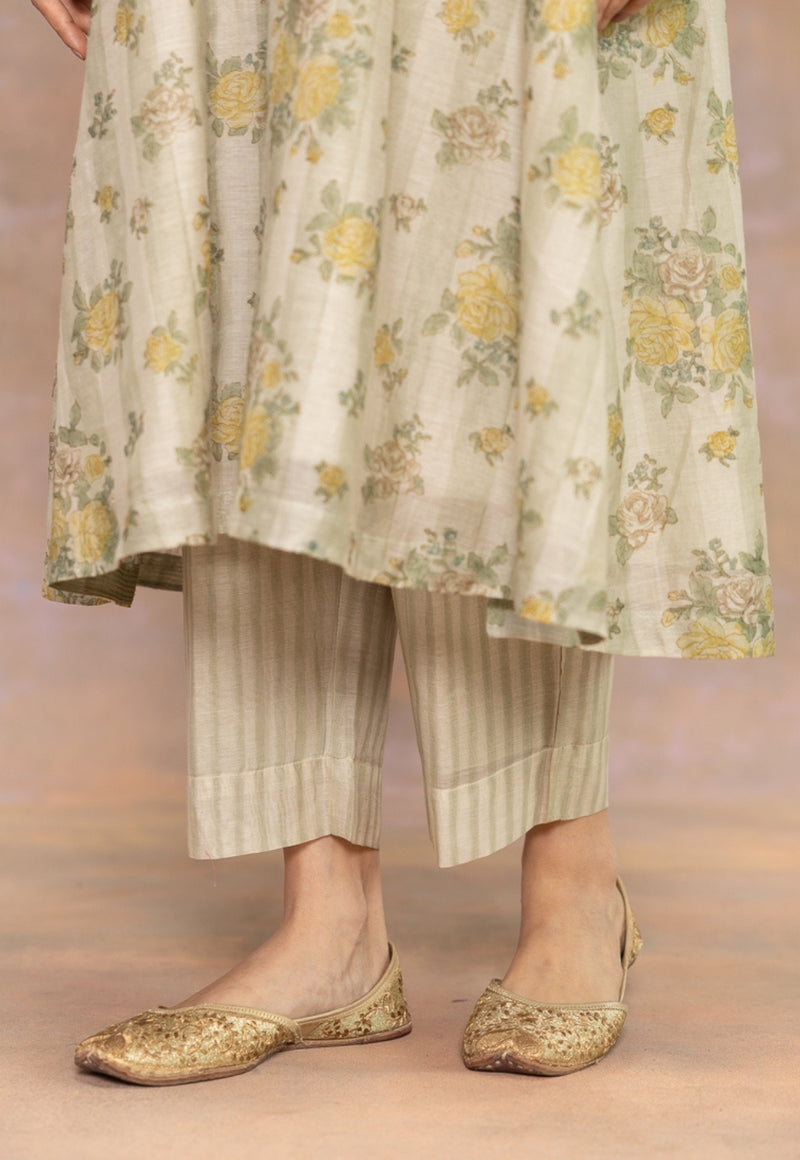 Rozin Green Sanganeri Chanderi Silk Narrow Pant