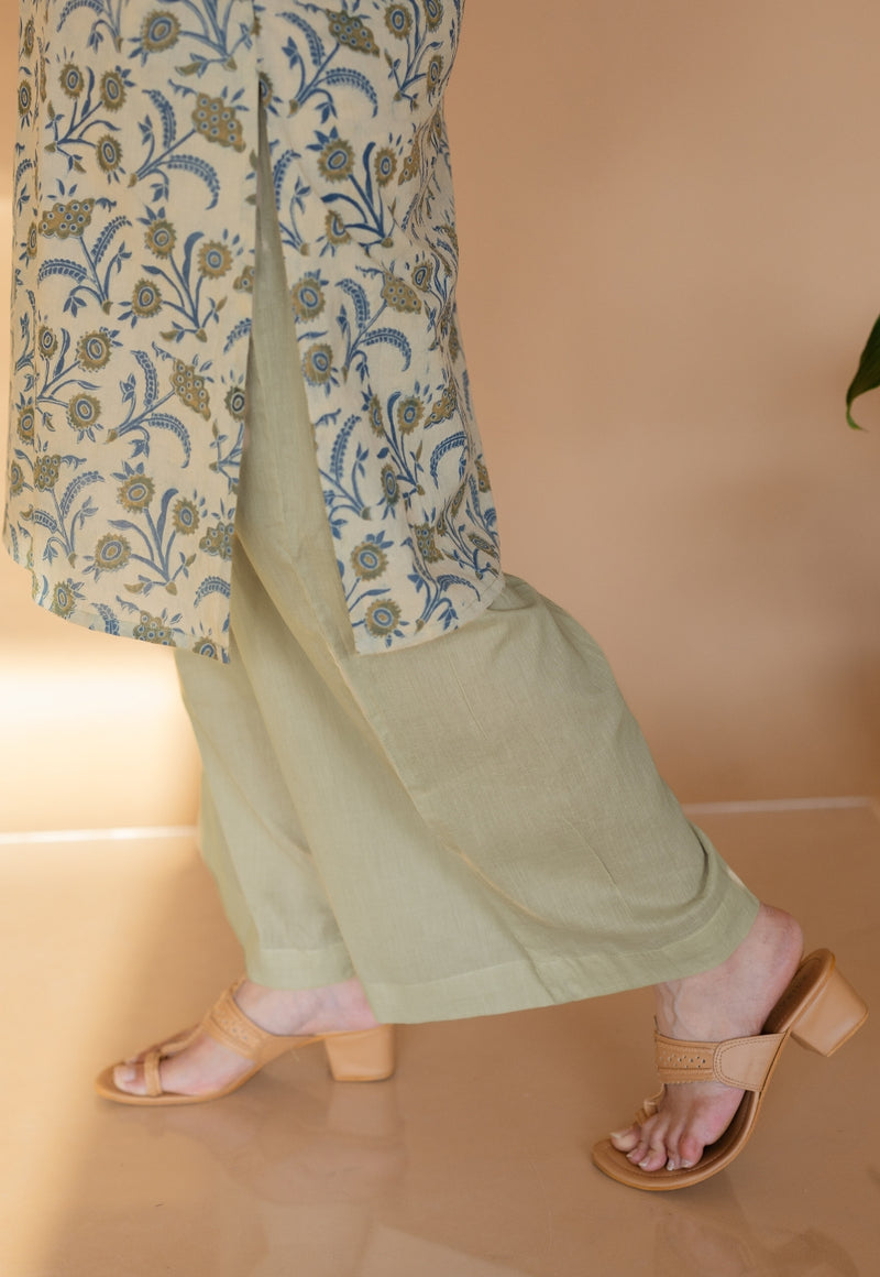 Yami Green Solid Slub Cotton Palazzo