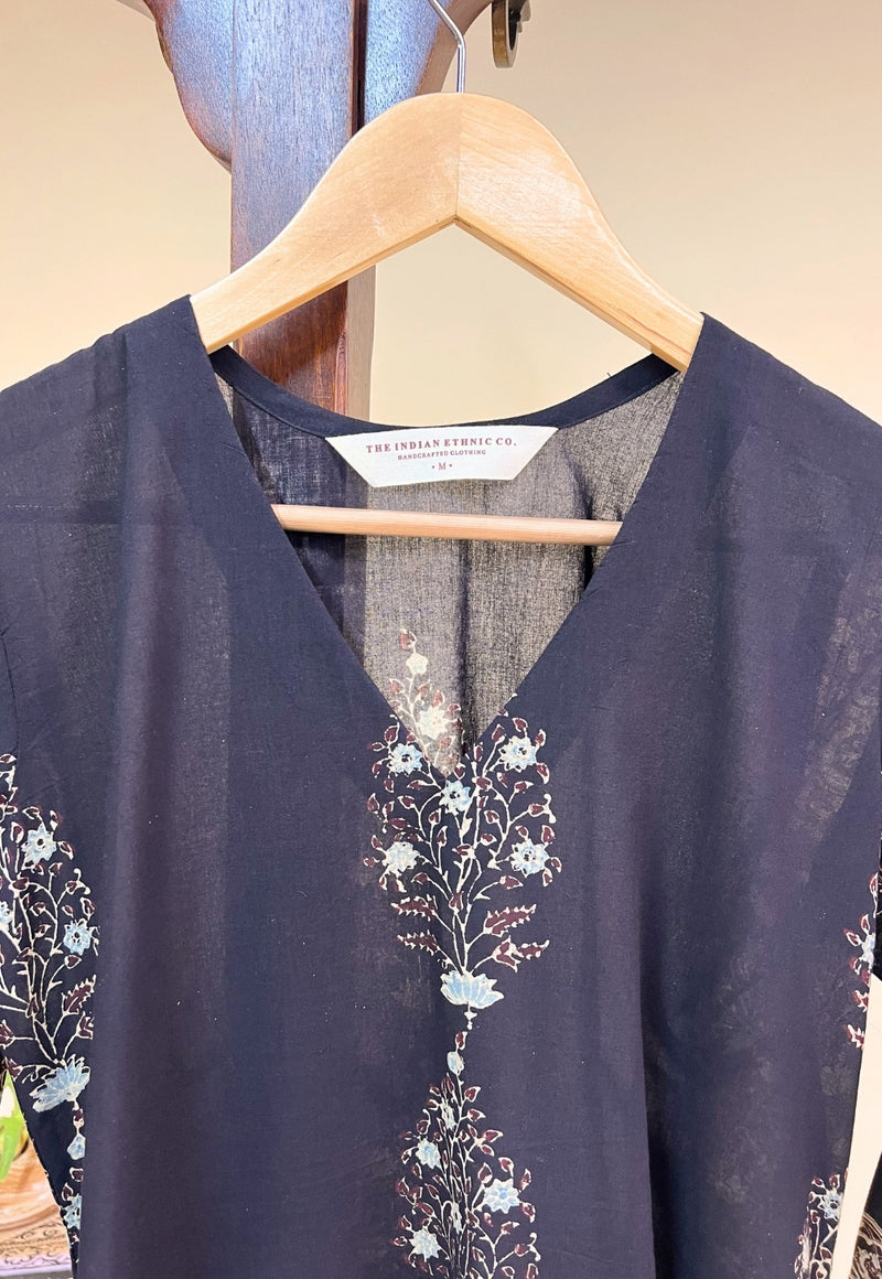 Elisha Black Ajrakh Cotton Straight Kurta