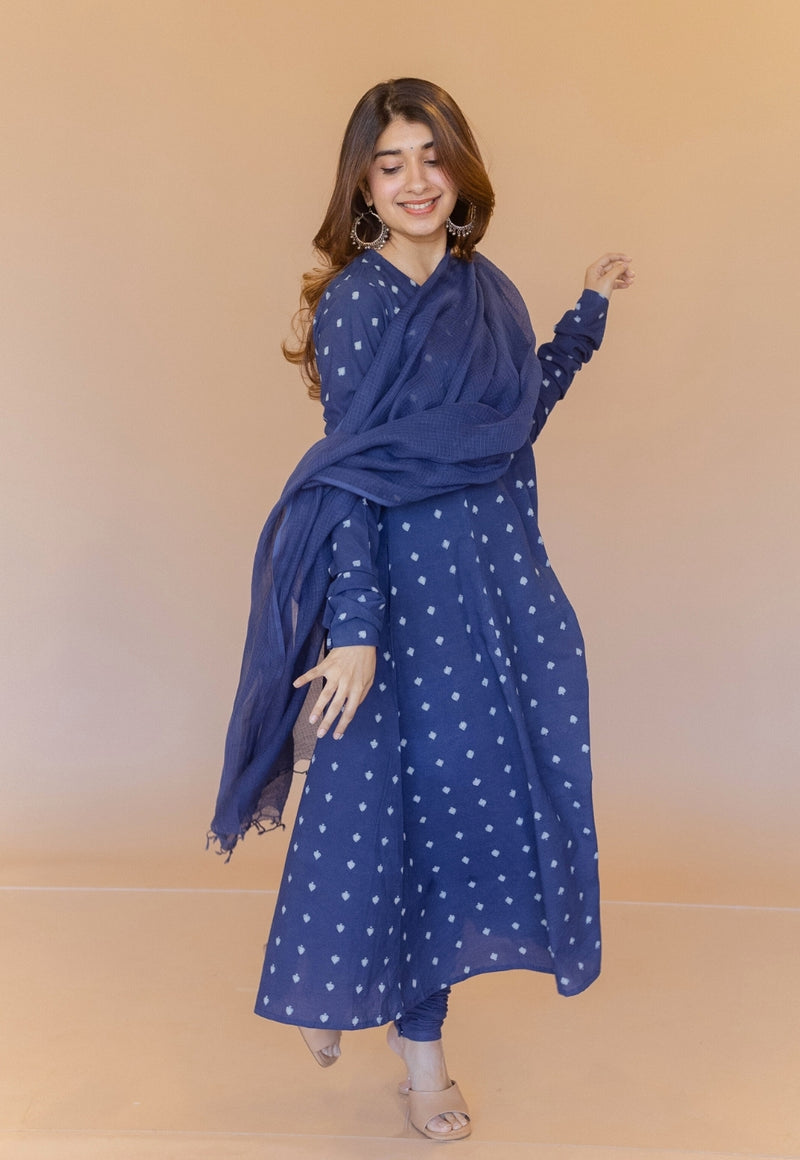 Blue Solid Cotton Kota Doria Dupatta