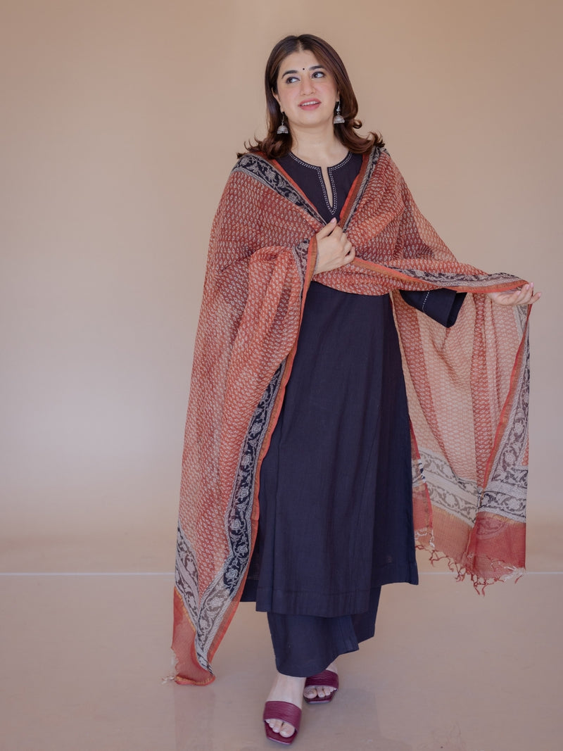 Red Butti Bagru Kota Doria Cotton Dupatta