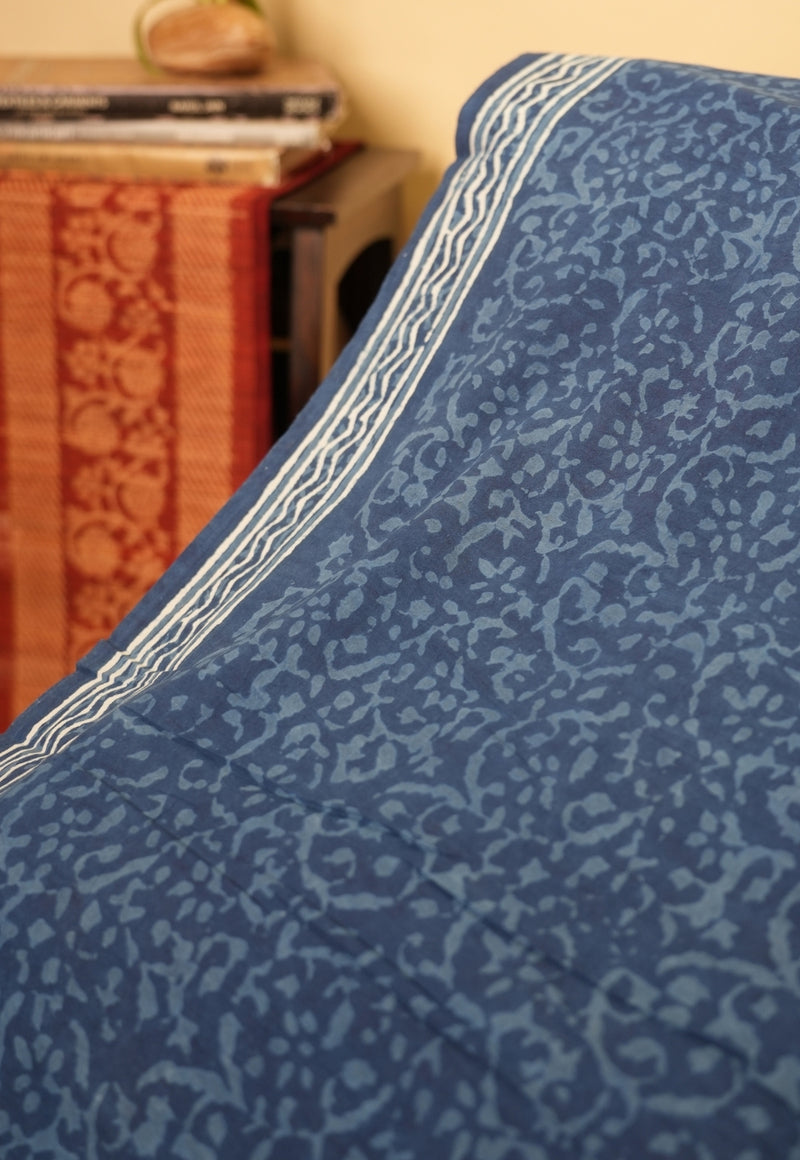 Blue Butti Dabu Hand Block Print Kota Doria Saree