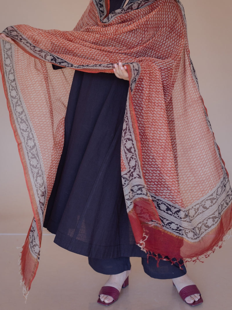Red Butti Bagru Kota Doria Cotton Dupatta
