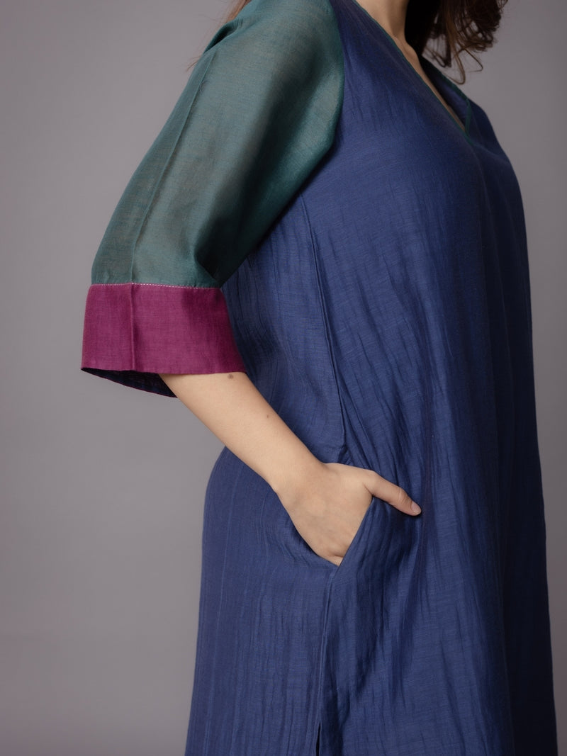 Divya Blue Solid Chanderi Silk Straight Kurta with Embroidery