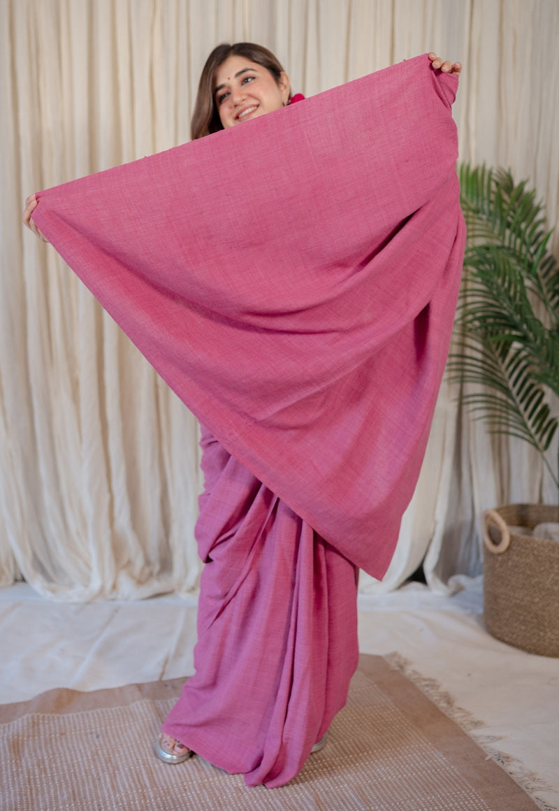Pink Handspun Handwoven Matka Ahimsa Silk Saree