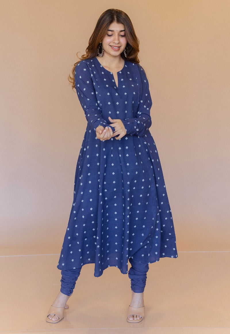 Shinat Blue Dabu Cotton Kali Kurta