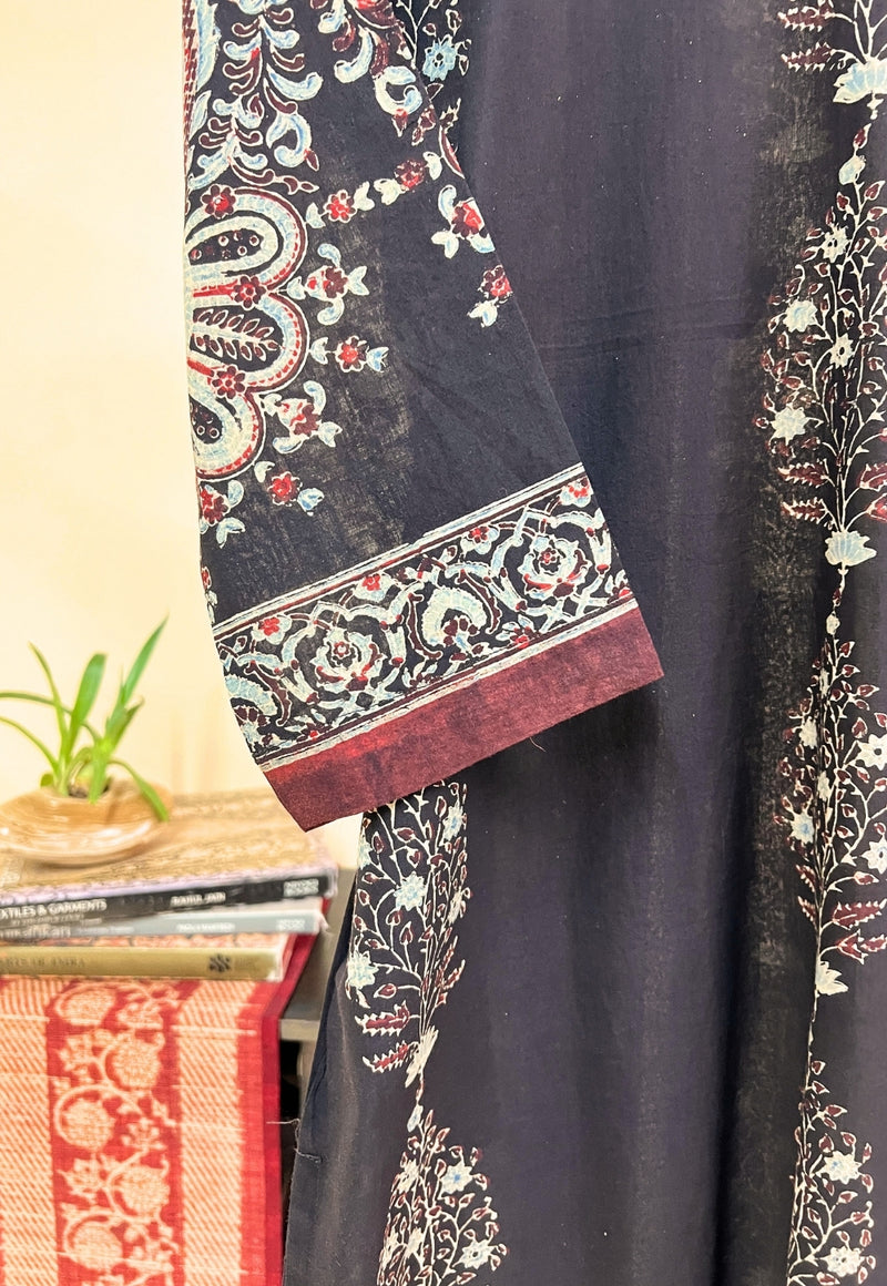 Elisha Black Ajrakh Cotton Straight Kurta