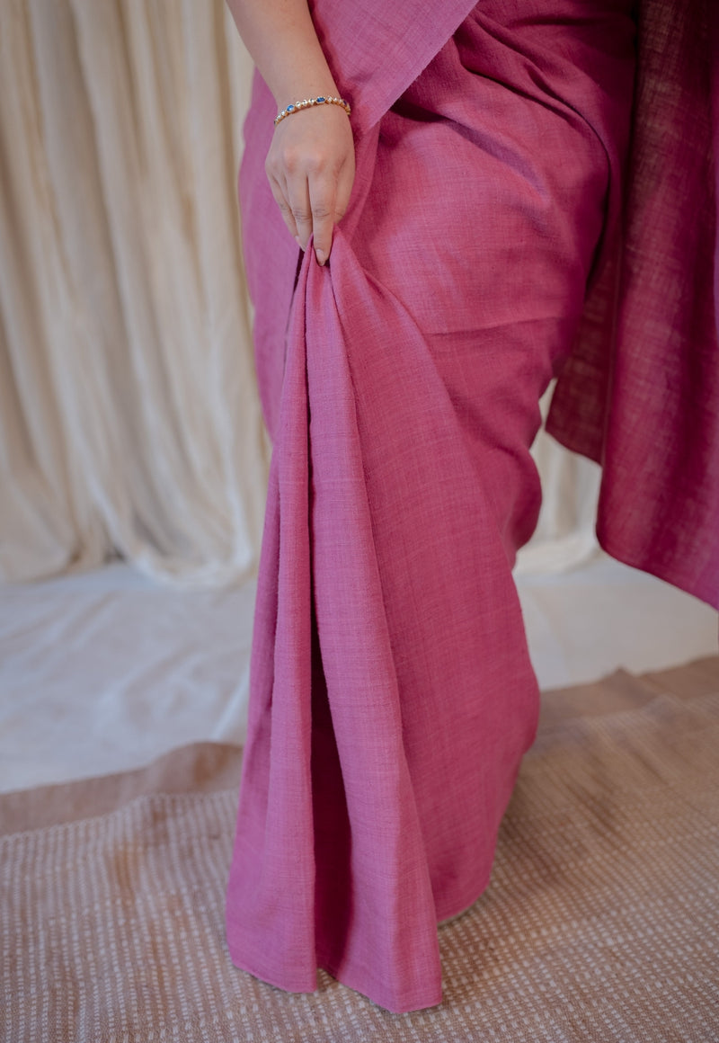 Pink Handspun Handwoven Matka Ahimsa Silk Saree