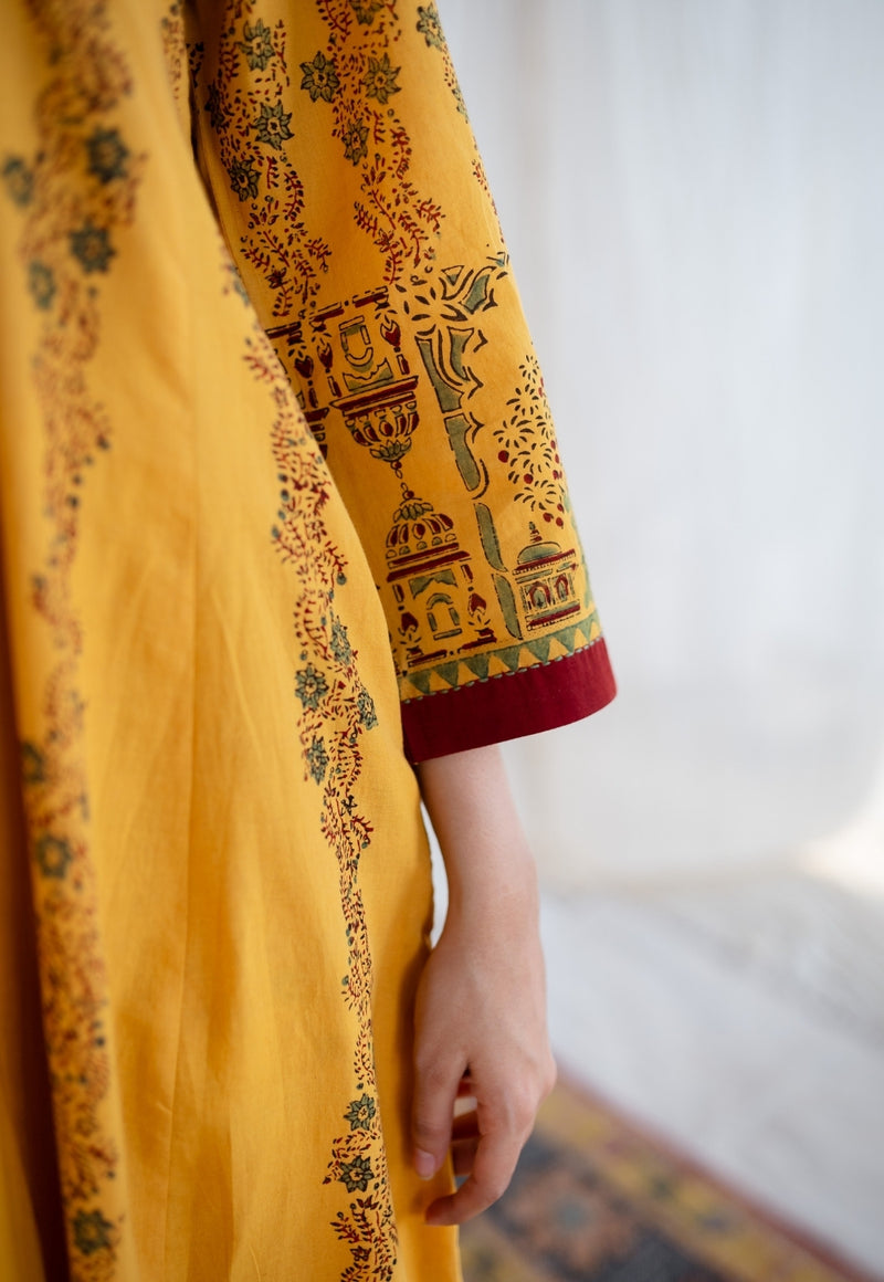 Ramisa Ajrakh Cotton Hand Embroidered Kali Kurta