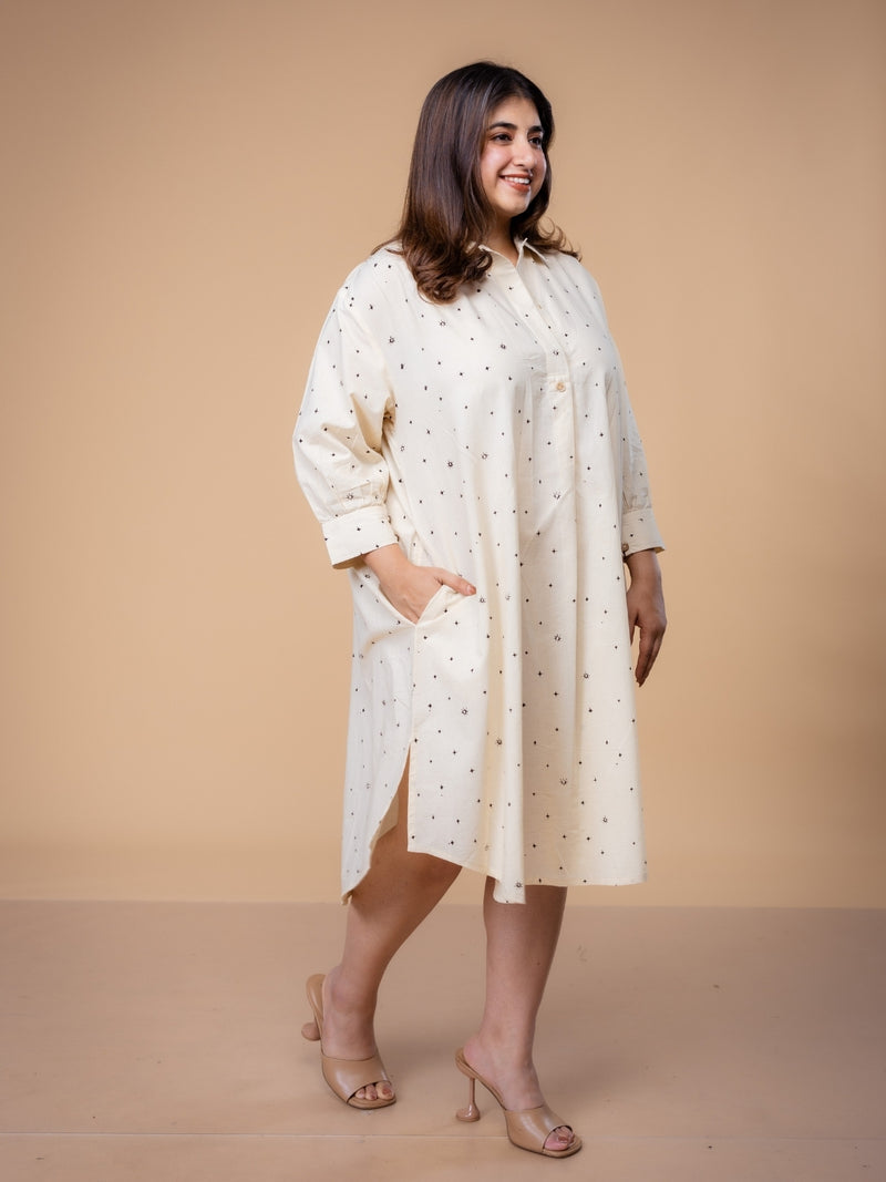 Ridah White Ajrakh Cotton A Line Dress