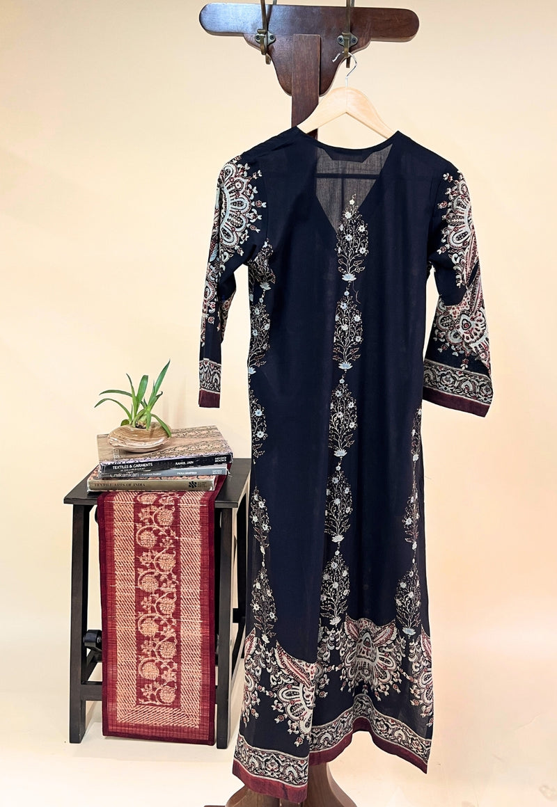 Elisha Black Ajrakh Cotton Straight Kurta