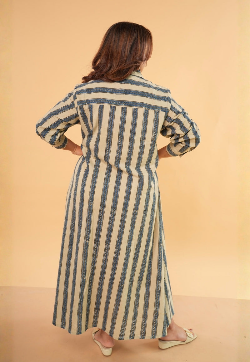 Trusha White Ajrakh Cotton A Line Dress