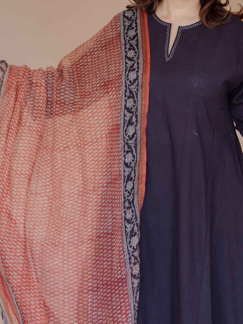 Red Butti Bagru Kota Doria Cotton Dupatta