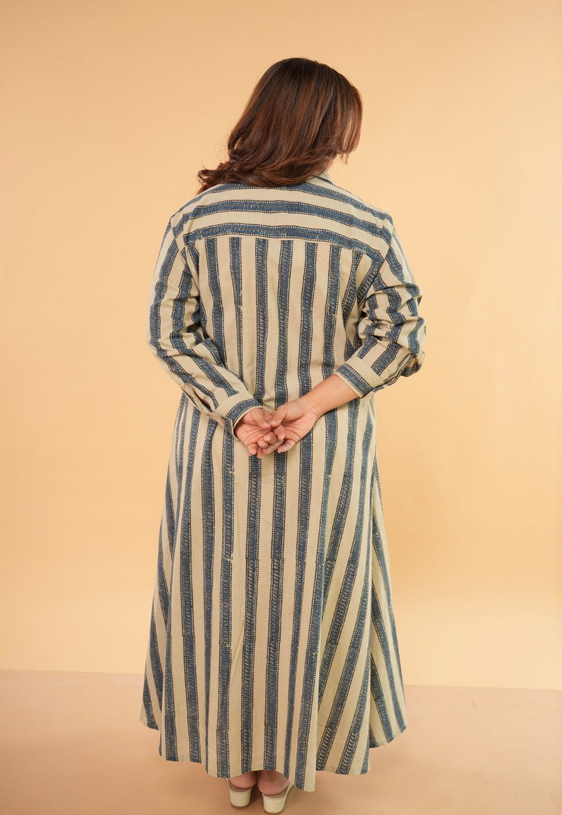 Trusha White Ajrakh Cotton A Line Dress