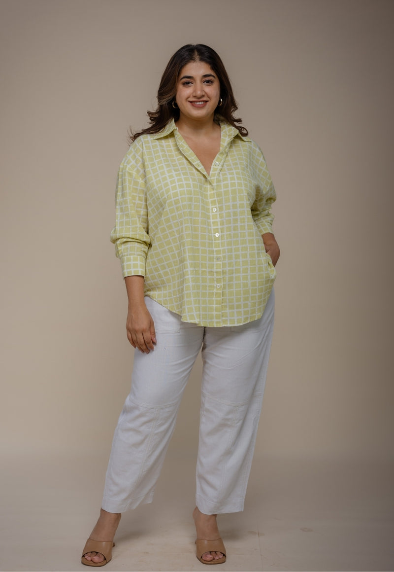 Ruhi Green Hand Block Print Slub Cotton Anti-Fit Shirt