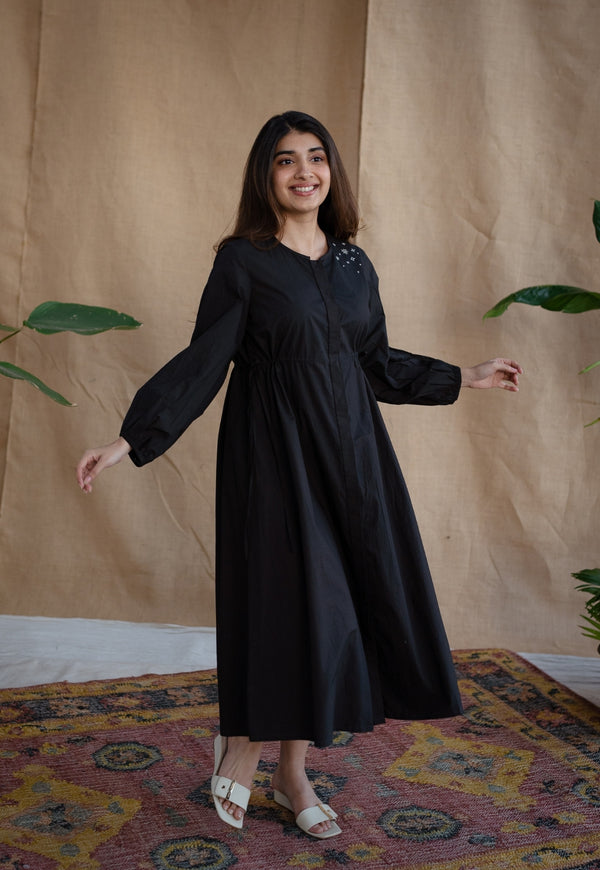 TIECO DyeVerse - Black Poplin Cotton Embroidered Dress