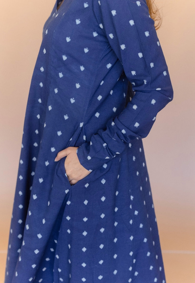 Shinat Blue Dabu Cotton Kali Kurta