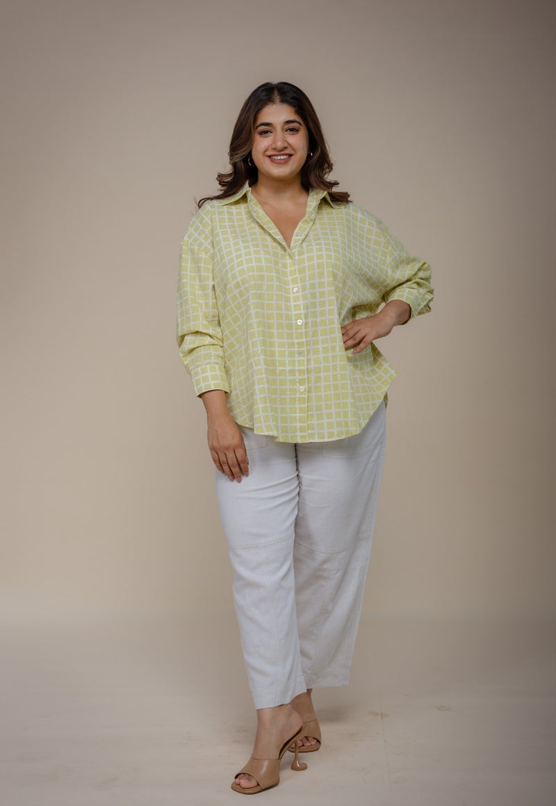 Ruhi Green Hand Block Print Slub Cotton Anti-Fit Shirt