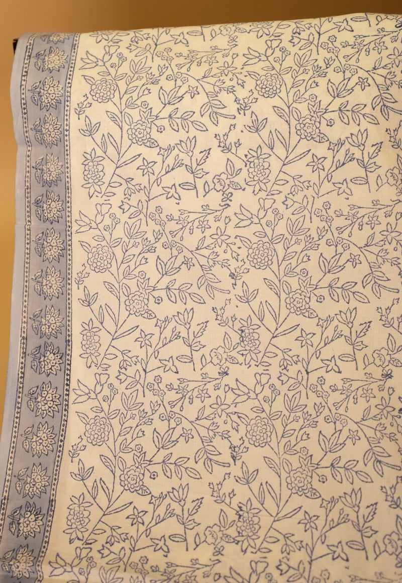 White Butta Sanganeri Hand Block Print Kota Doria Saree