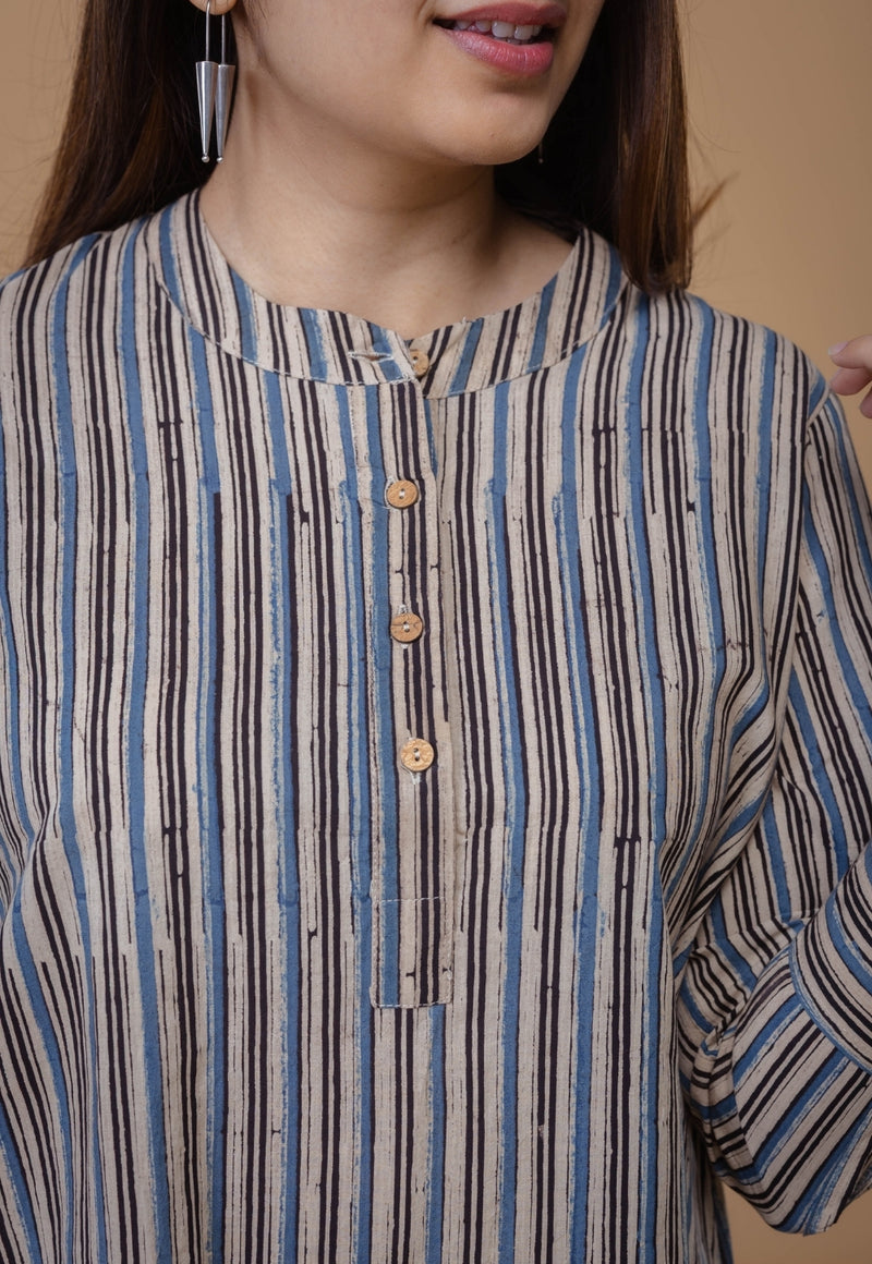 Daisy Beige Ajrakh Cotton Straight Short Top