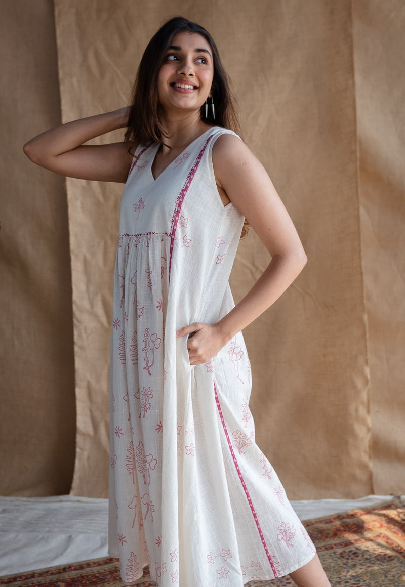 Shaba Dabu Slub Cotton Hand Embroidered Dress