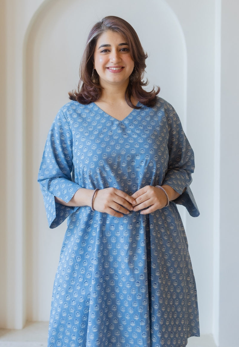 Shaili Blue Ajrakh Cotton A Line Kurta