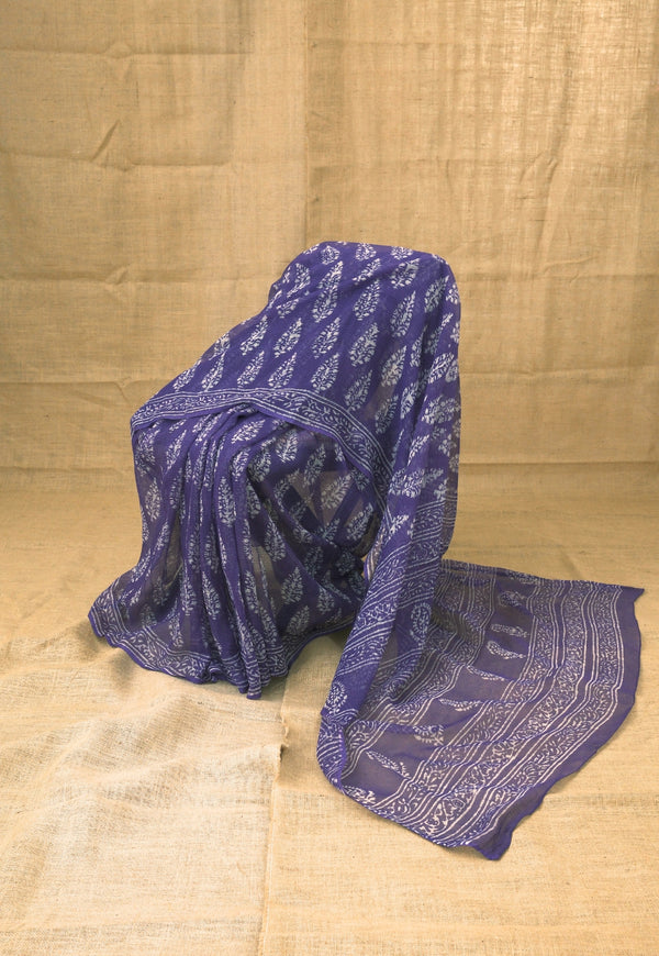 Purple Butta Dabu Hand Block Print Kota Doria Saree