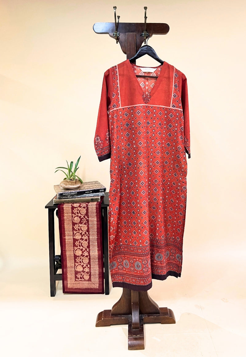 Elisha Red Ajrakh Cotton Straight Kurta