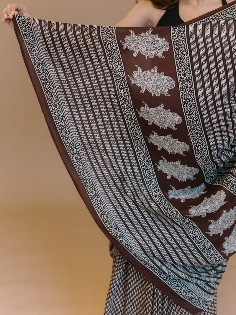 Black Butti Bagru Hand Block Print Modal Saree