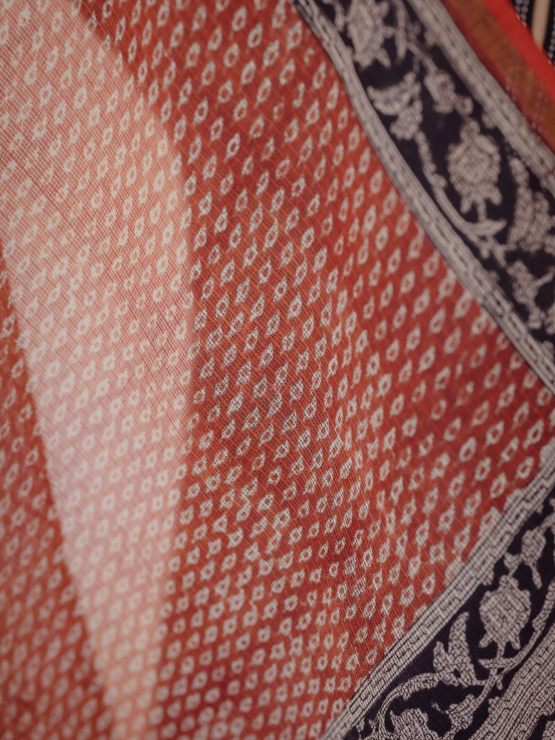 Red Butti Bagru Kota Doria Cotton Dupatta