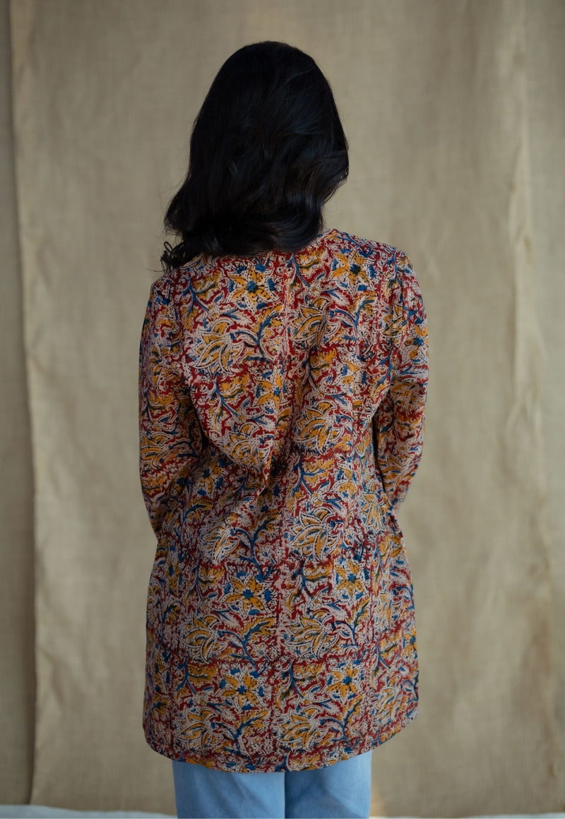 Sahar Brown Kalamkari Cotton Straight Short Top