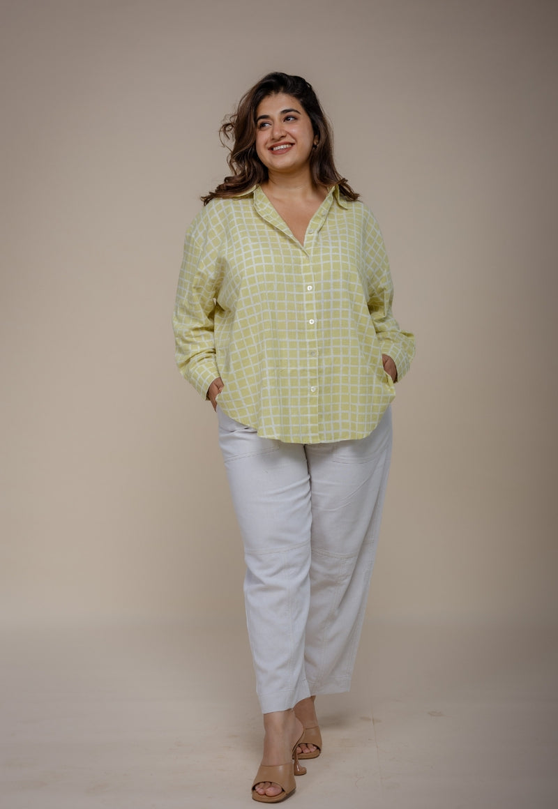 Ruhi Green Hand Block Print Slub Cotton Anti-Fit Shirt