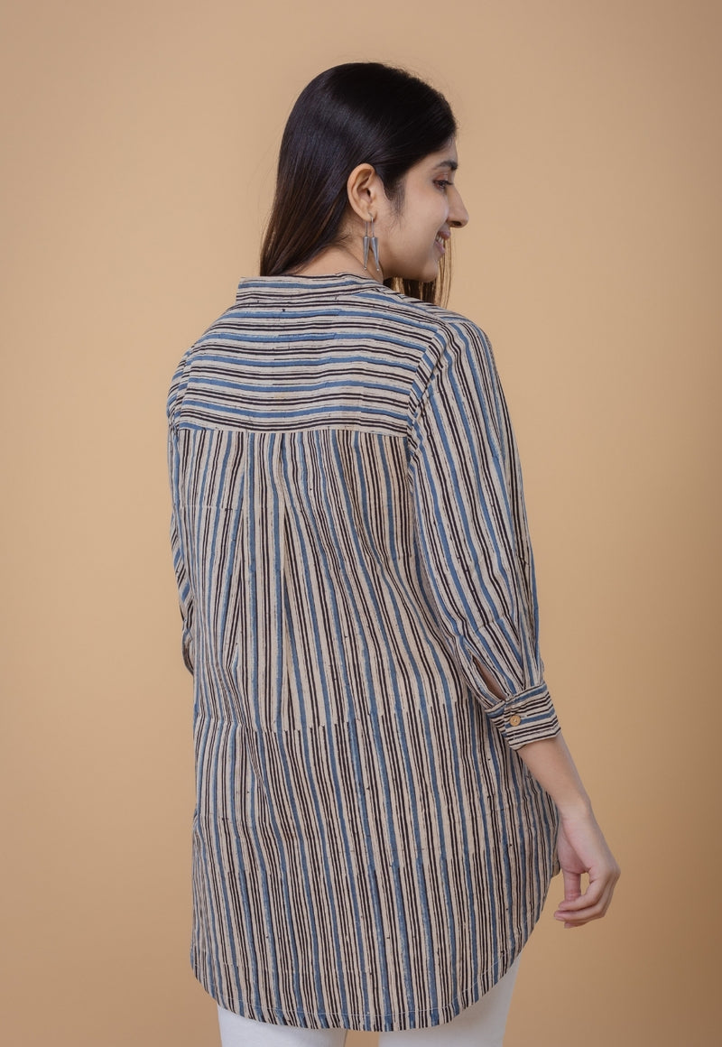 Daisy Beige Ajrakh Cotton Straight Short Top