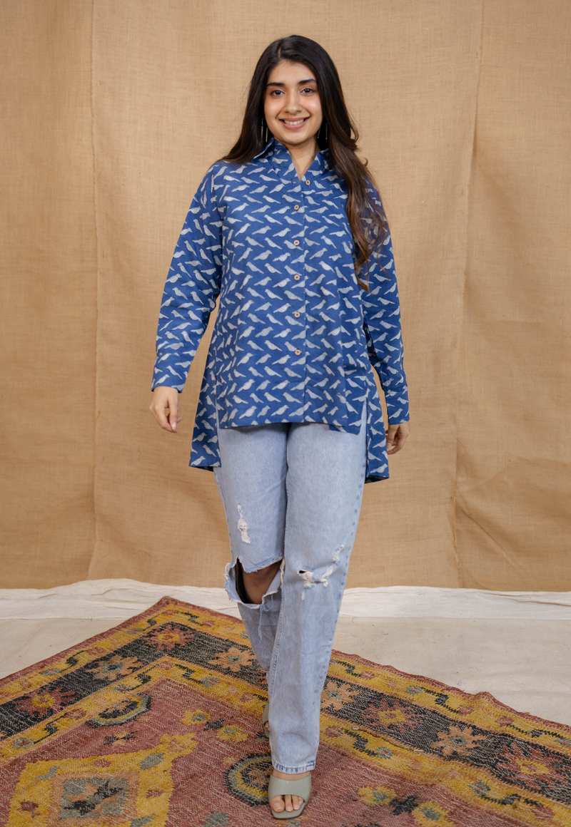 Yafit Indigo Dabu Cotton Loose Short Top