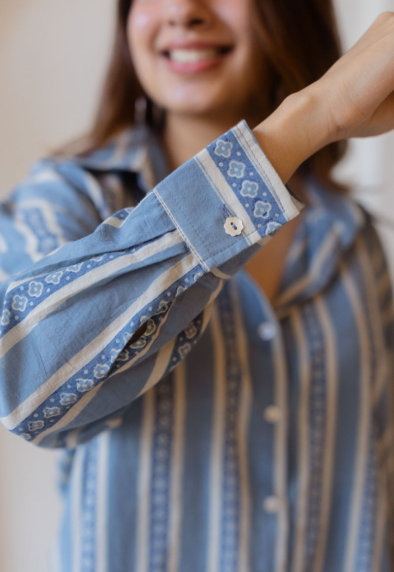 Ruhi Blue Ajrakh Cotton Anti-Fit Shirt