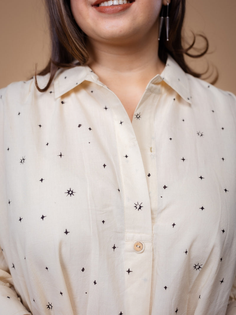 Ridah White Ajrakh Cotton A Line Dress