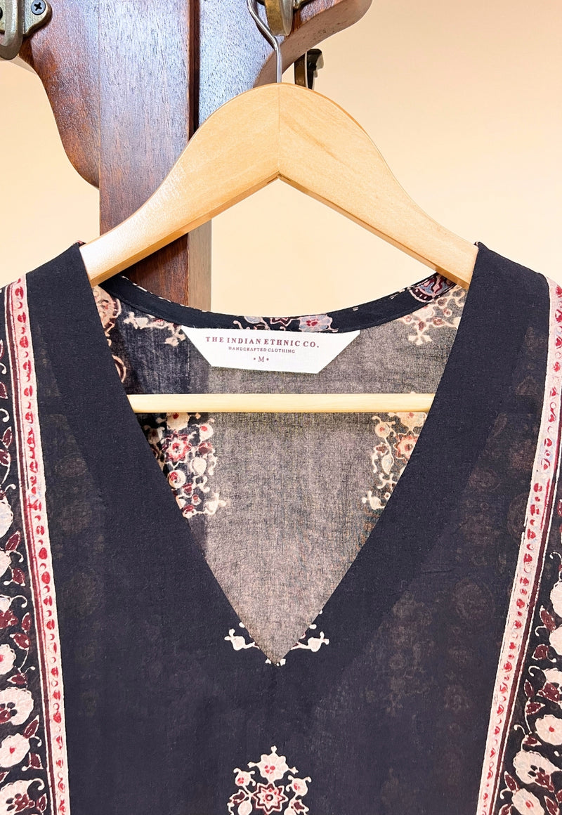 Elisha Black Ajrakh Cotton Straight Kurta