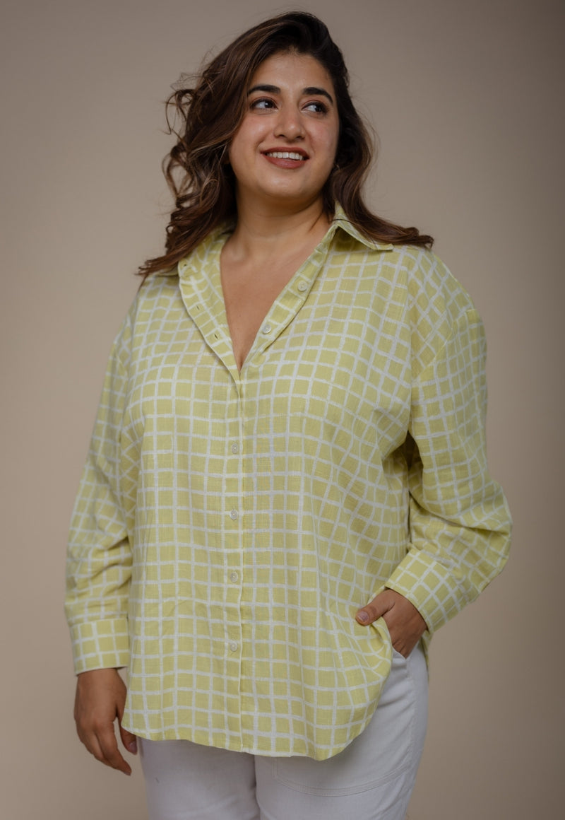 Ruhi Green Hand Block Print Slub Cotton Anti-Fit Shirt