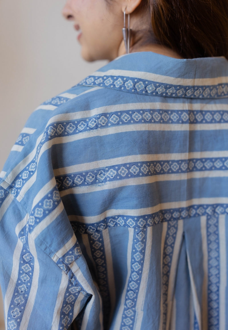 Ruhi Blue Ajrakh Cotton Anti-Fit Shirt