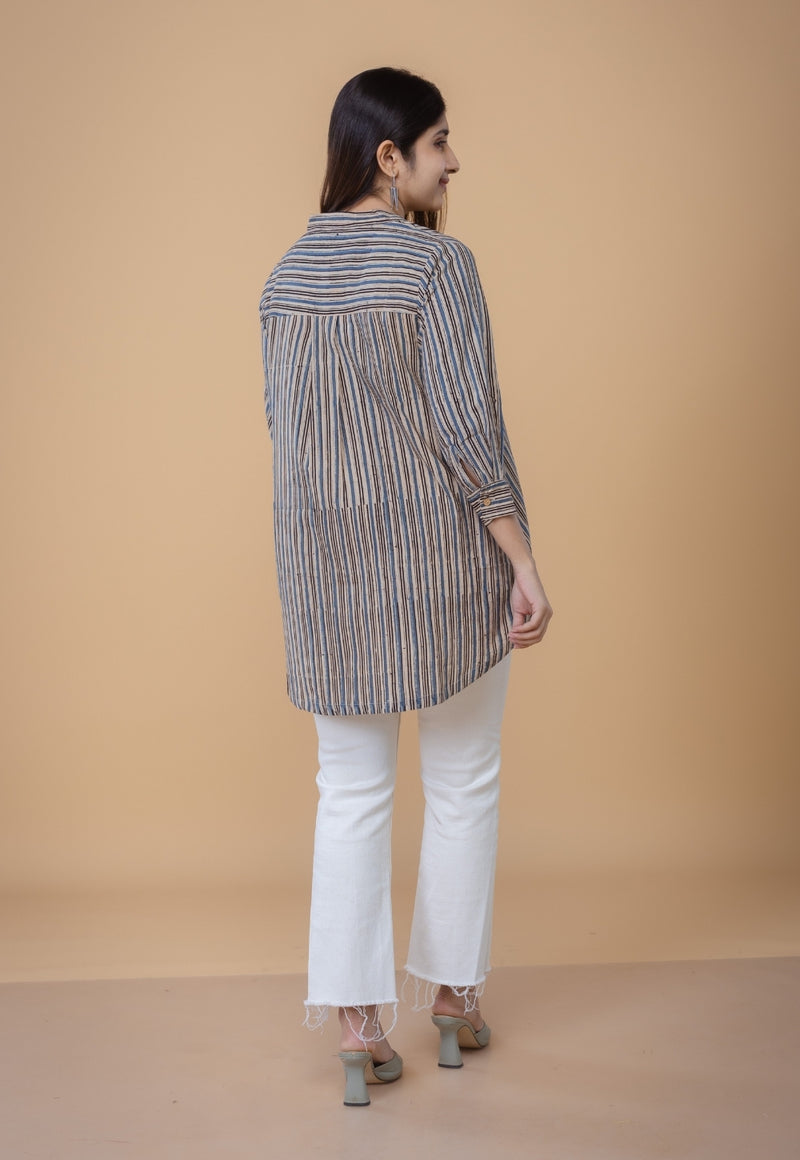 Daisy Beige Ajrakh Cotton Straight Short Top