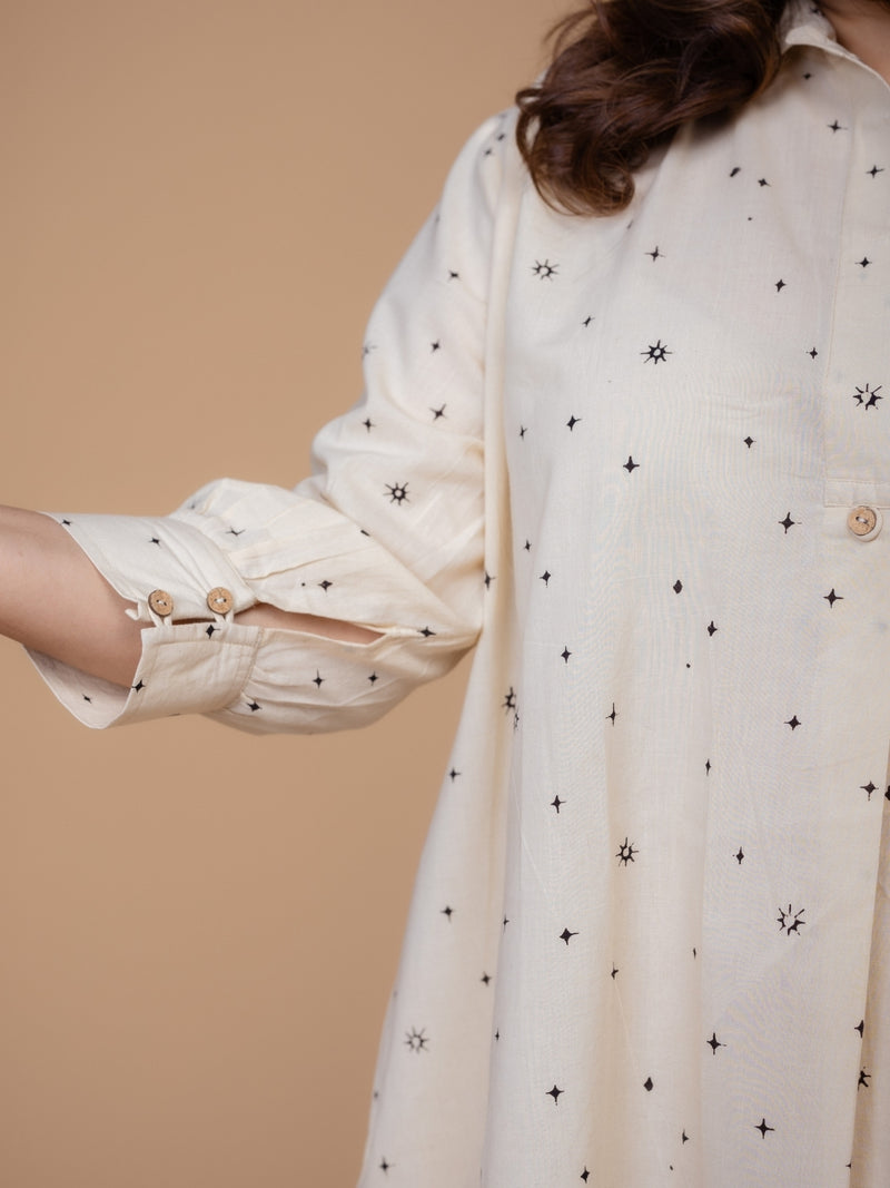 Ridah White Ajrakh Cotton A Line Dress